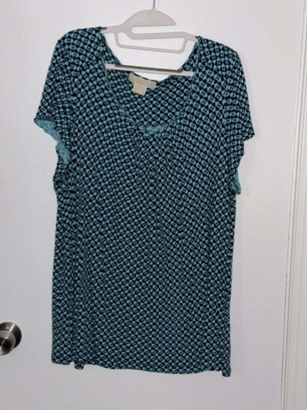 MICHAEL Michael Kors Plus Size 3X Aqua Blue Geometric Scoop Neck Top